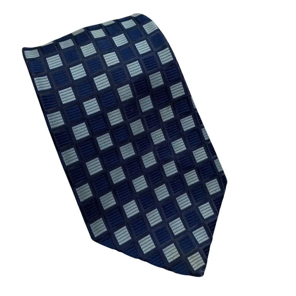 Vtg Wembley Men's Tie Necktie Wide Wemlon Polyester Blue Black Squares Mod Disco
